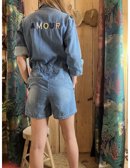 Combi Short Manches 3/4 Dos Broderie Amour Marlène Atelier Bohème