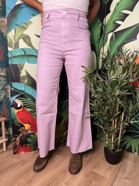 Jean Couleur Cropped Evasé Taille Haute Bas Effiloché...