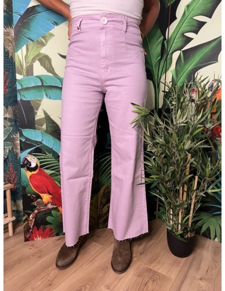 Jean Couleur Cropped Evasé Taille Haute Bas Effiloché Fauve  FAM