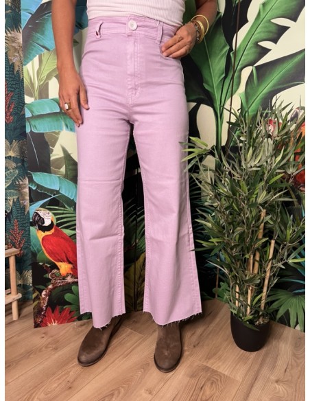 Jean Couleur Cropped Evasé Taille Haute Bas Effiloché Fauve  FAM