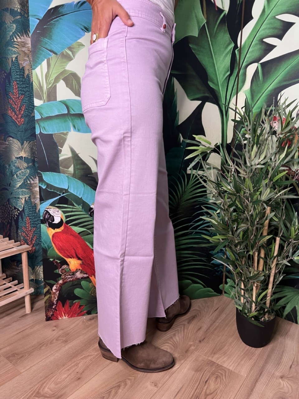 Jean Couleur Cropped Evasé Taille Haute Bas...