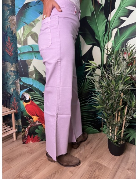 Jean Couleur Cropped Evasé Taille Haute Bas Effiloché Fauve  FAM