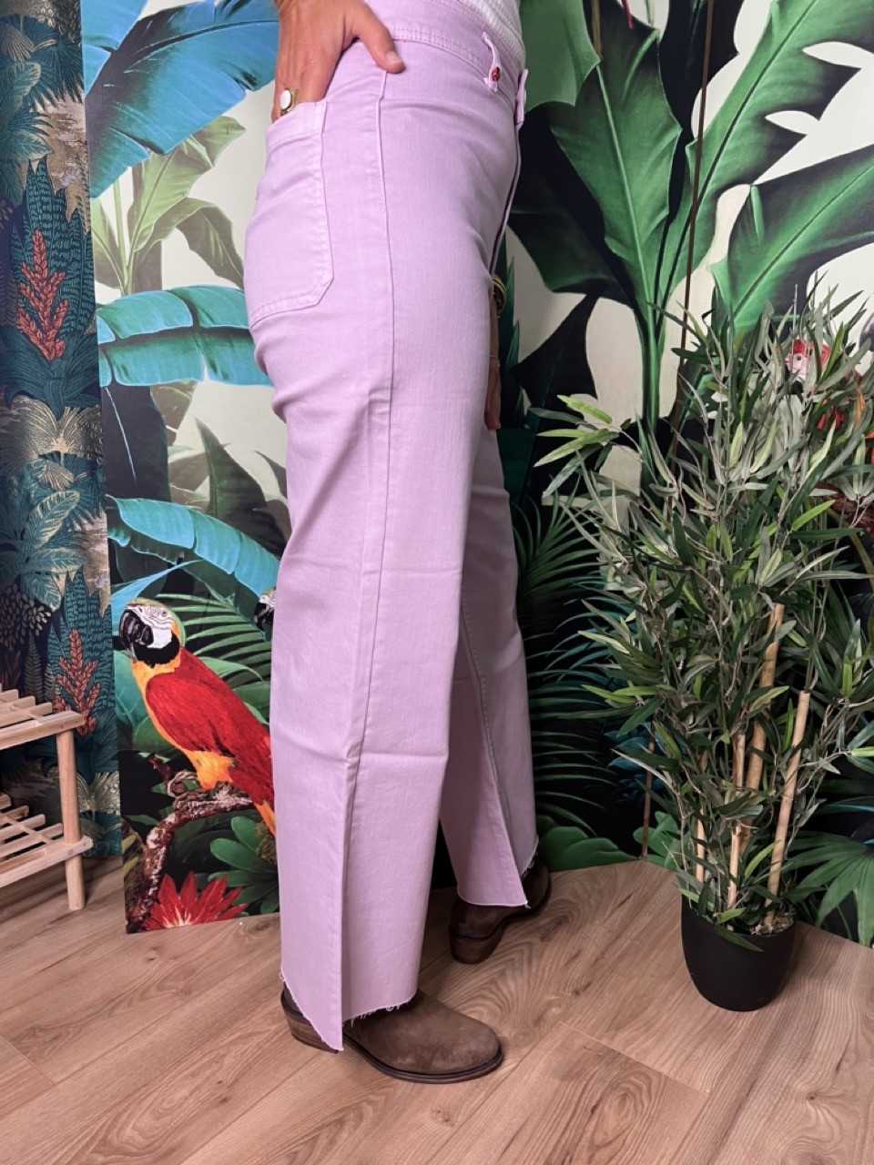 Jean Couleur Cropped Evasé Taille Haute Bas...