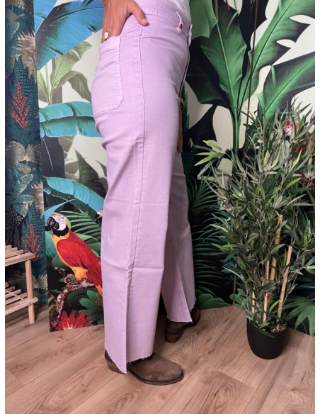 Jean Couleur Cropped Evasé Taille Haute Bas Effiloché Fauve  FAM