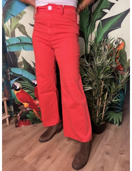 Jean Couleur Cropped Evasé Taille Haute Bas Effiloché Fauve  FAM
