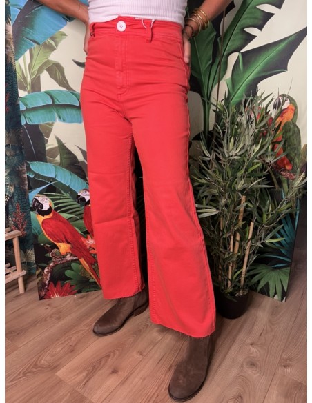 Jean Couleur Cropped Evasé Taille Haute Bas Effiloché Fauve  FAM
