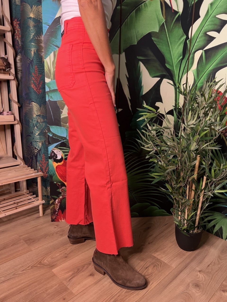 Jean Couleur Cropped Evasé Taille Haute Bas...