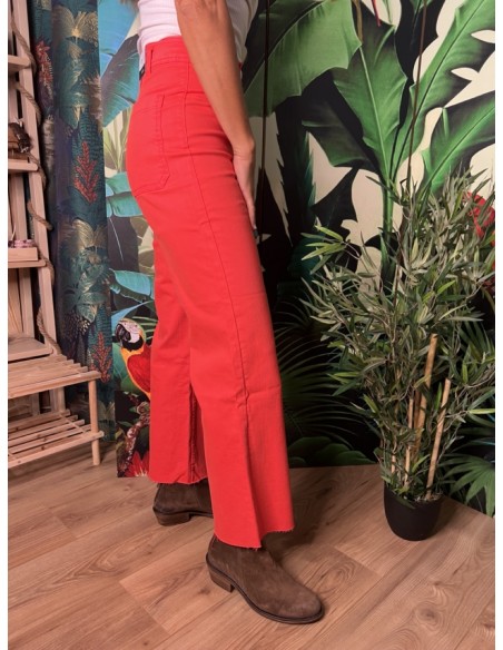 Jean Couleur Cropped Evasé Taille Haute Bas Effiloché Fauve  FAM