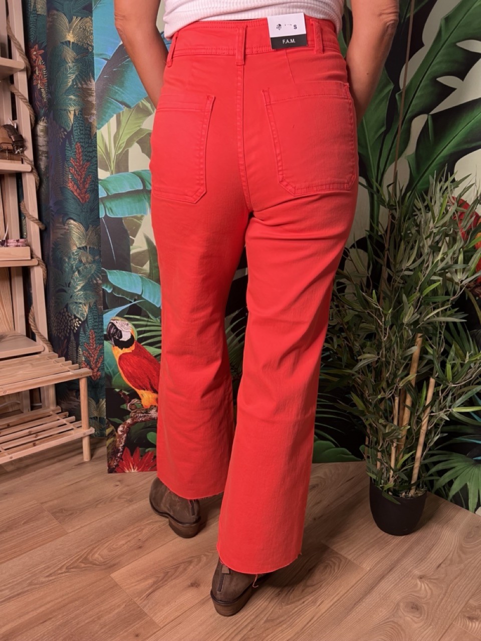 Jean Couleur Cropped Evasé Taille Haute Bas...