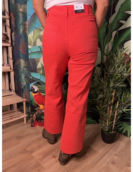 Jean Couleur Cropped Evasé Taille Haute Bas Effiloché Fauve  FAM
