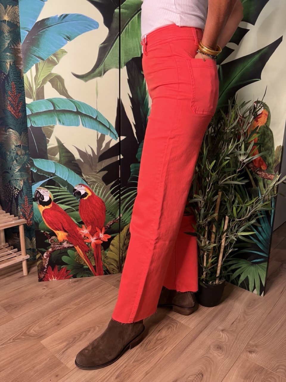 Jean Couleur Cropped Evasé Taille Haute Bas...
