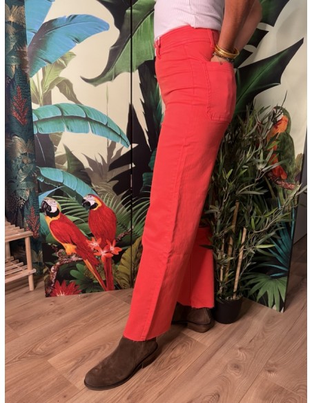Jean Couleur Cropped Evasé Taille Haute Bas Effiloché Fauve  FAM
