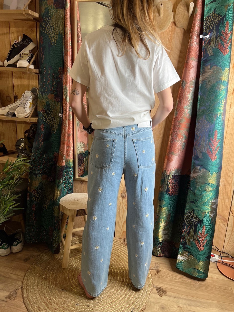 Jean Straight Cropped Blue Brodé Pola Embro FAM