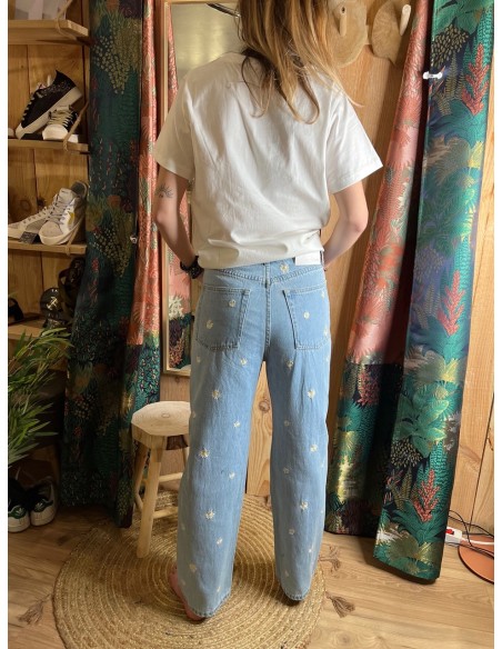 Jean Straight Cropped Blue Brodé Pola Embro FAM