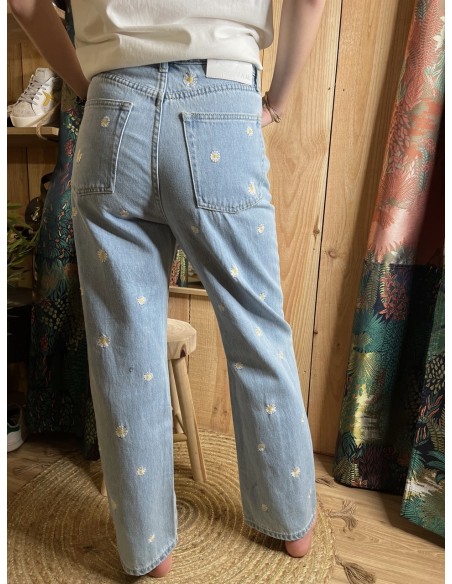 Jean Straight Cropped Blue Brodé Pola Embro FAM