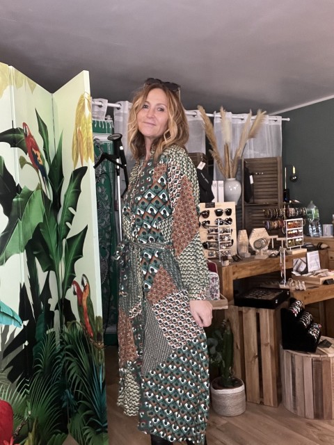 Robe Longue Vert Camel Imprimé Patchwork Moon La Petite...