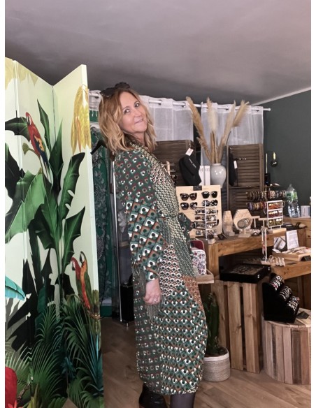 Robe Longue Vert Camel Imprimé Patchwork Moon La Petite Etoile