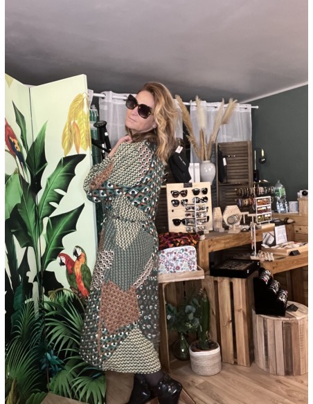 Robe Longue Vert Camel Imprimé Patchwork Moon La Petite Etoile