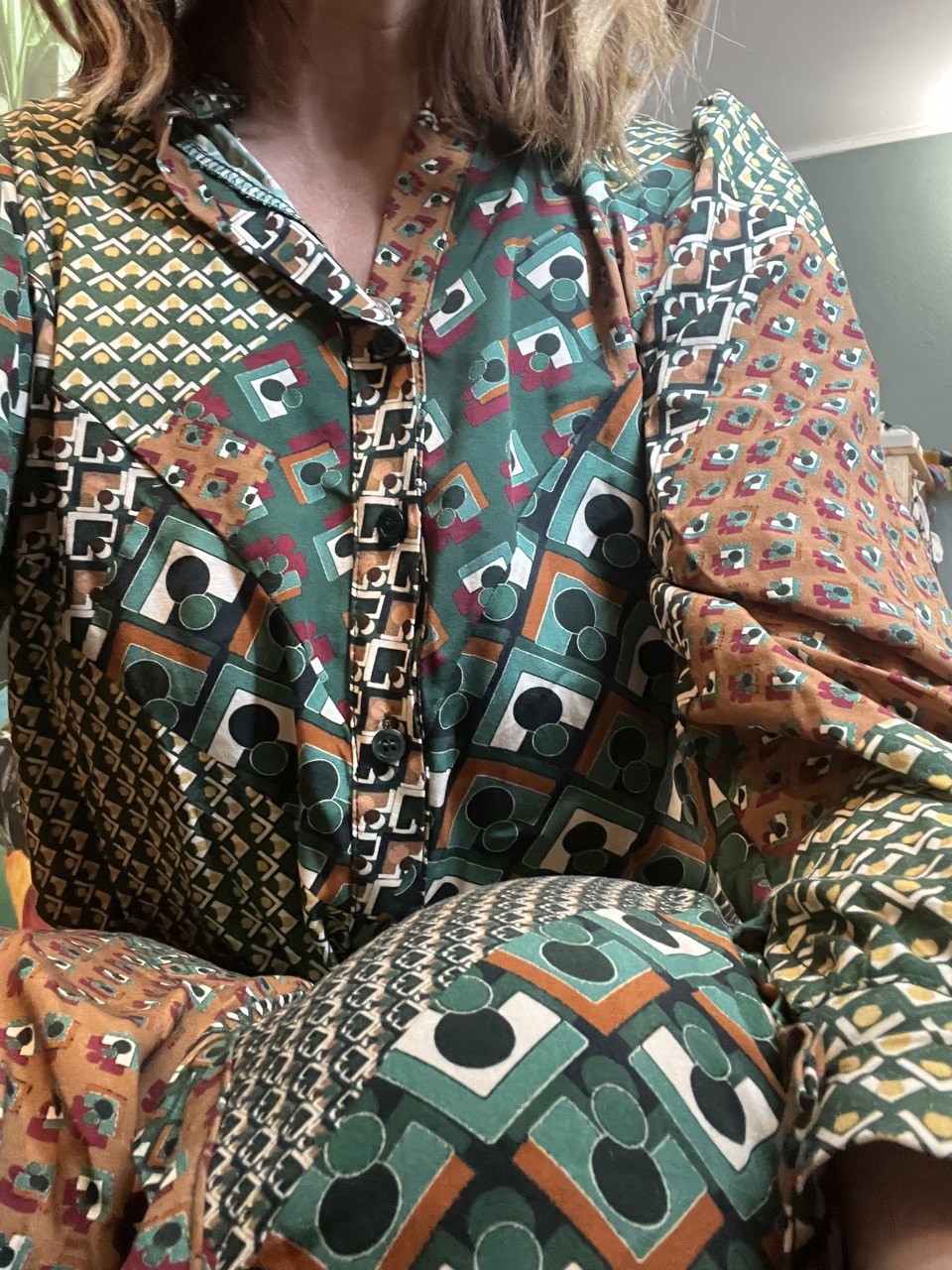 Robe Longue Vert Camel Imprimé Patchwork Moon...