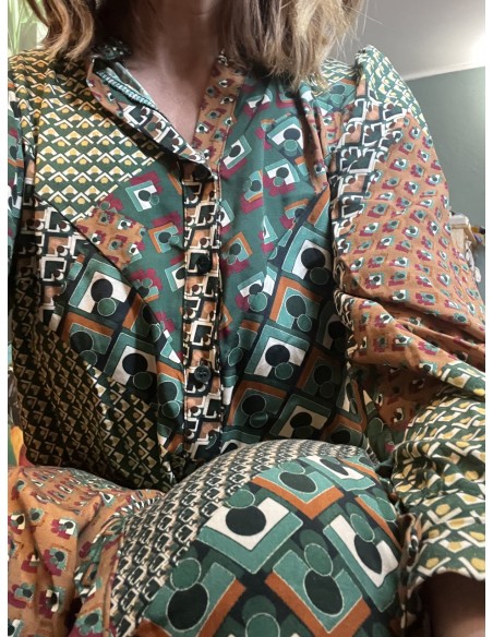 Robe Longue Vert Camel Imprimé Patchwork Moon La Petite Etoile