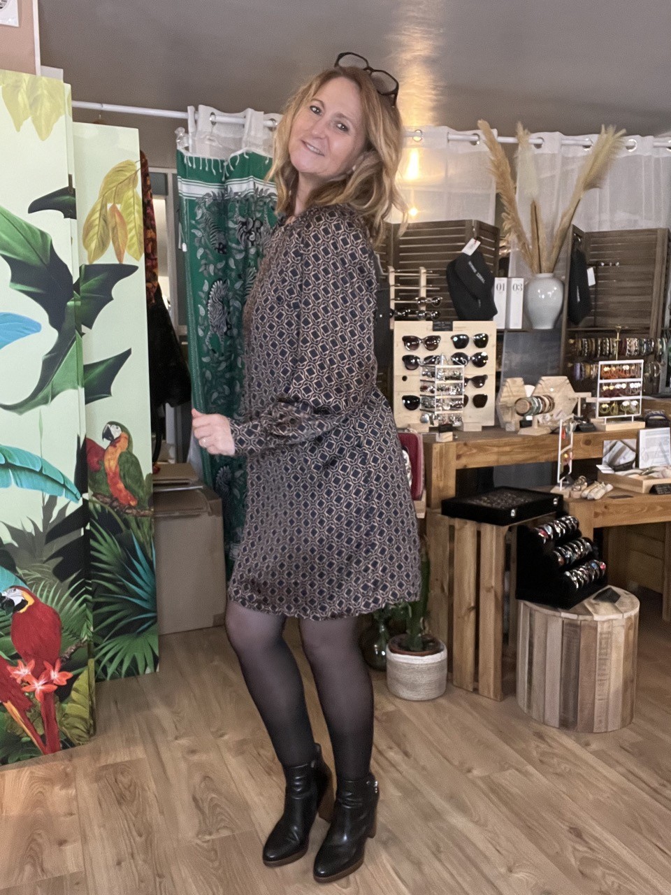 Robe à Imprimé graphique bicolore Noir Camel...