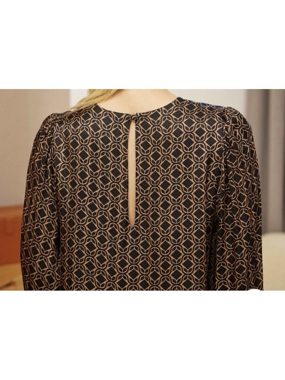 Robe à Imprimé graphique bicolore Noir Camel...