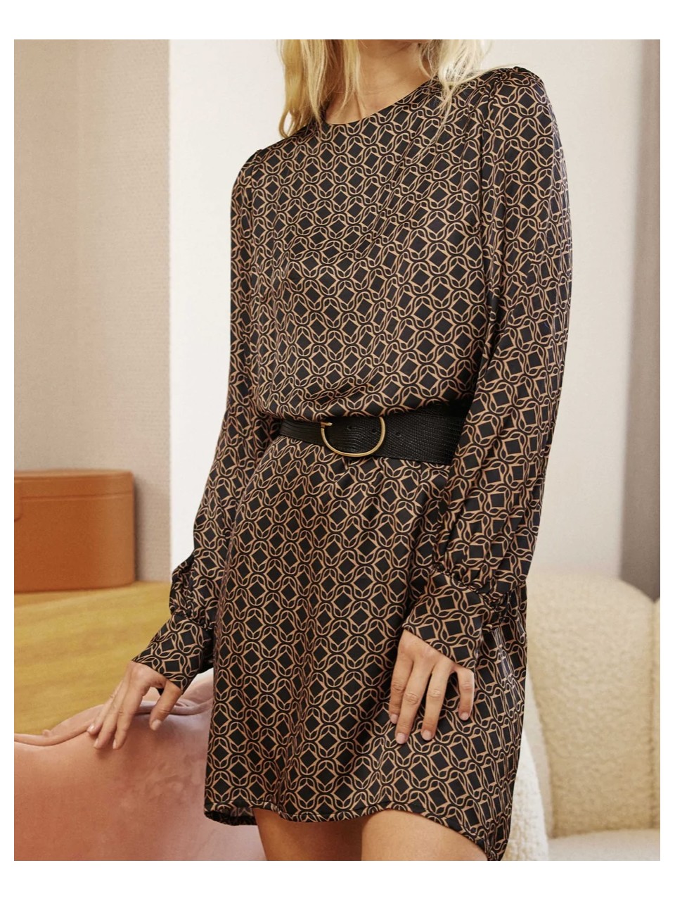 Robe à Imprimé graphique bicolore Noir Camel...