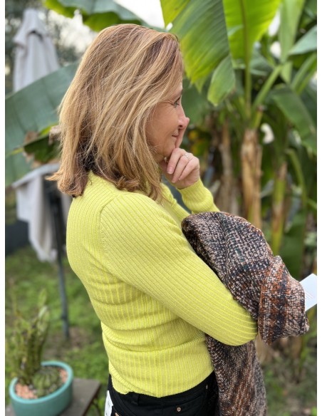 Pull Col Roulé Lurex Jaune Citron Côtelé Lydia Selected