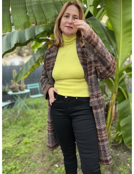 Pull Col Roulé Lurex Jaune Citron Côtelé Lydia Selected