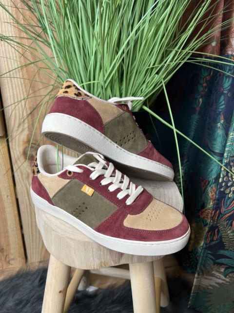 Baskets Basses Marie Suède et pony Bordeaux Beige...