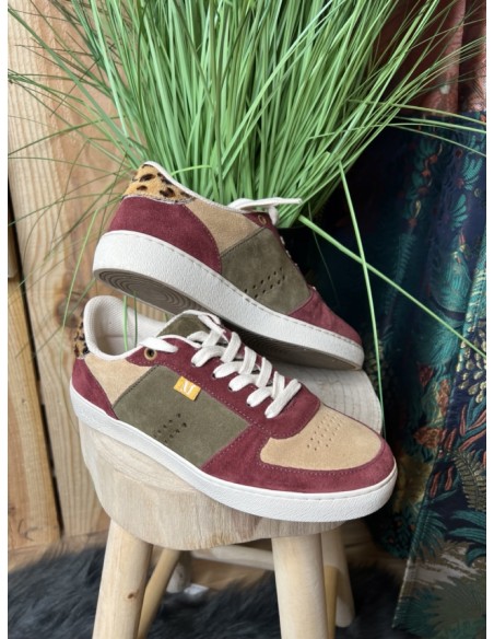 Baskets Basses Marie Suède et pony Bordeaux Beige M.MOUSTACHE