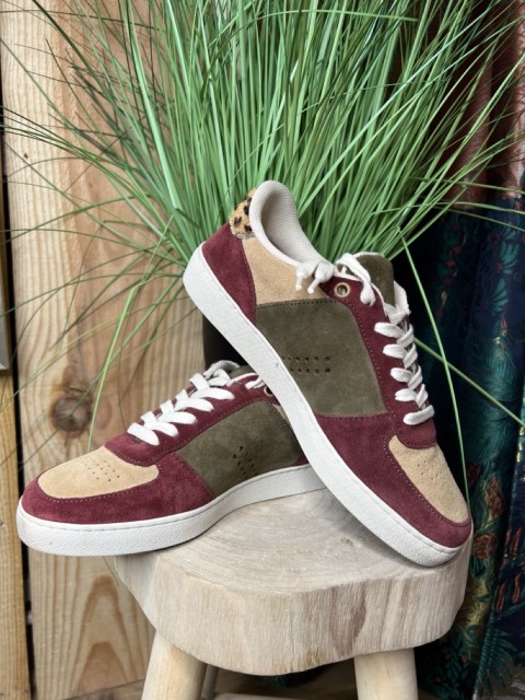 Baskets Basses Marie Suède et pony Bordeaux Beige... 2