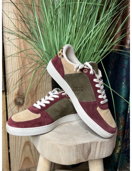 Baskets Basses Marie Suède et pony Bordeaux Beige M.MOUSTACHE