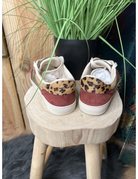 Baskets Basses Marie Suède et pony Bordeaux Beige M.MOUSTACHE