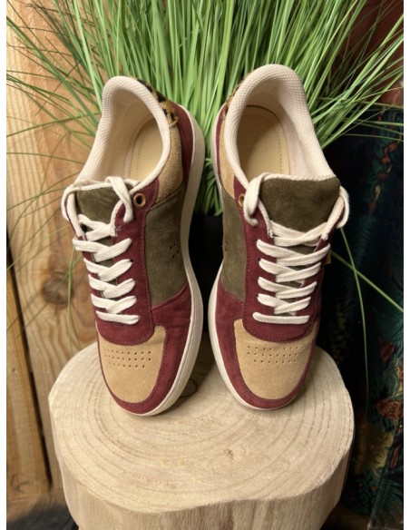 Baskets Basses Marie Suède et pony Bordeaux Beige M.MOUSTACHE