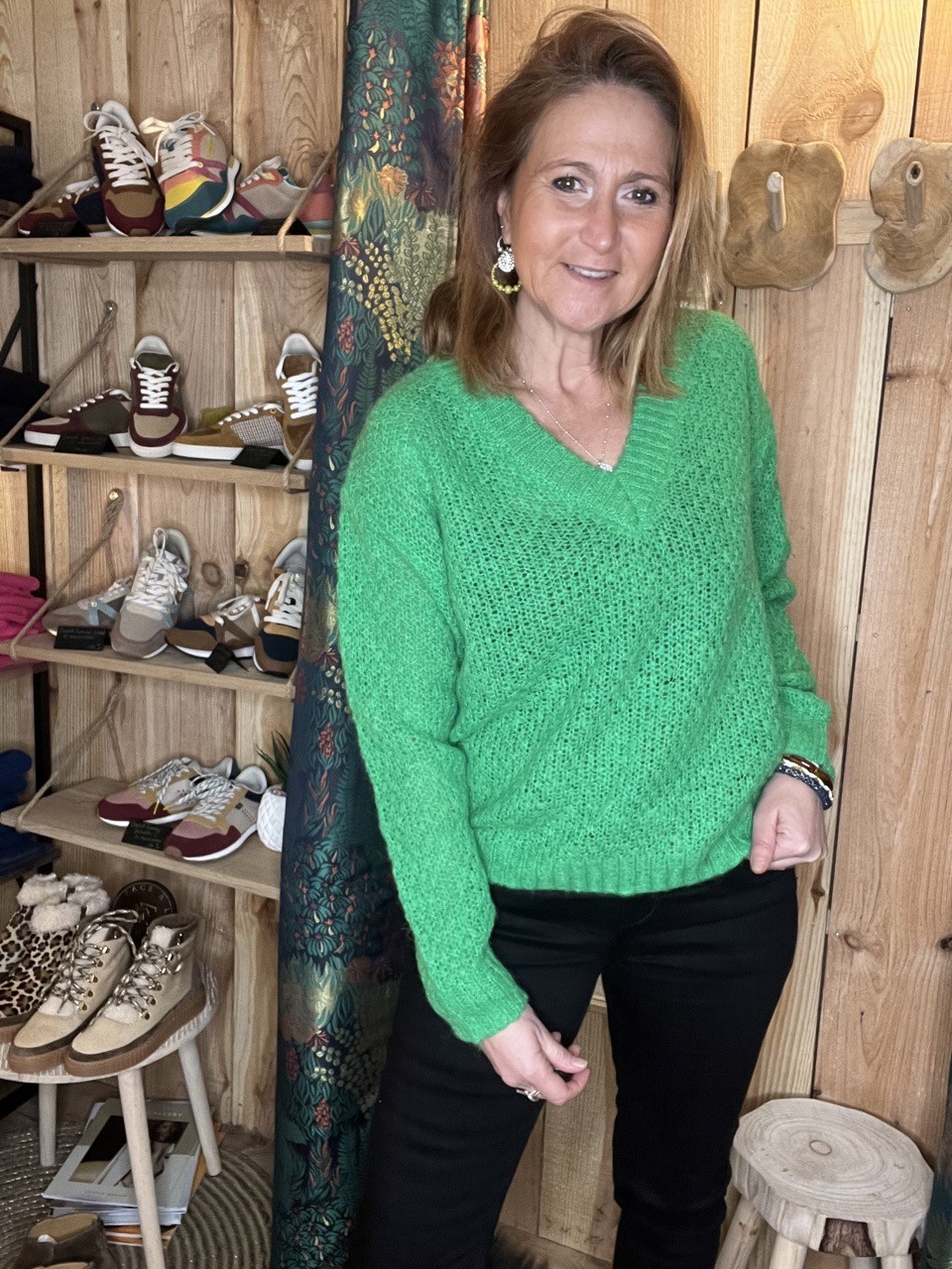 Pull vert col en V Pulz Jeans