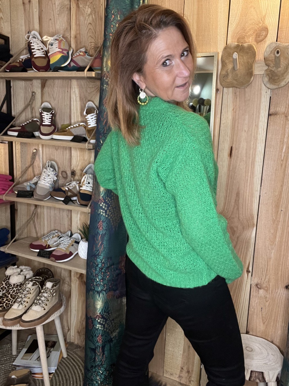 Pull vert col en V Pulz Jeans