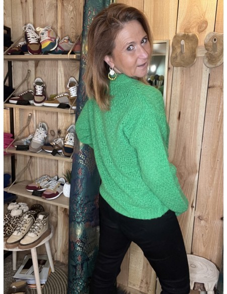 Pull vert col en V Pulz Jeans