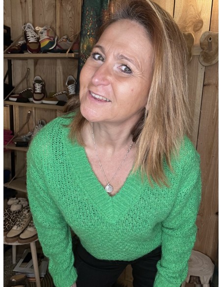 Pull vert col en V Pulz Jeans