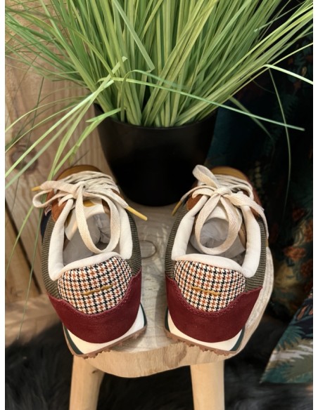 Baskets Running Gabrielle Suède Bordeaux Moutarde Pied de Poule M.MOUSTACHE