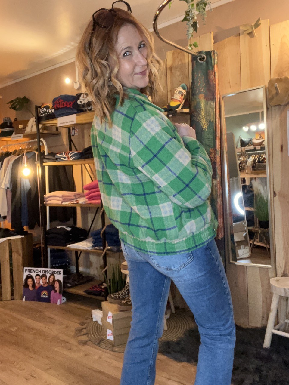 Veste Blouson Jacket Quadrillé Vert Pulz