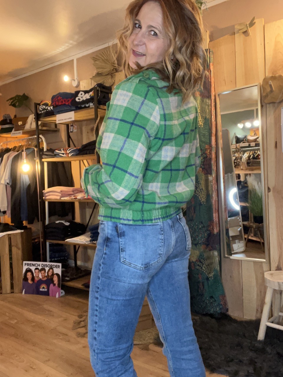 Veste Blouson Jacket Quadrillé Vert Pulz