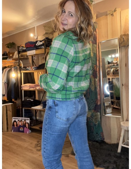 Veste Blouson Jacket Quadrillé Vert Pulz