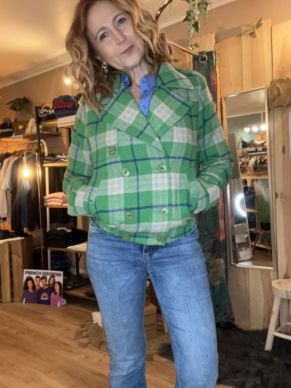 Veste Blouson Jacket Quadrillé Vert Pulz