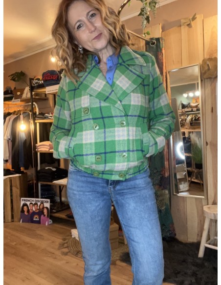 Veste Blouson Jacket Quadrillé Vert Pulz