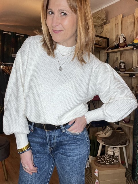 Pull Blanc Manches Bouffantes Solbrit MSCH