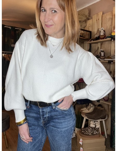 Pull Blanc Manches Bouffantes Solbrit MSCH