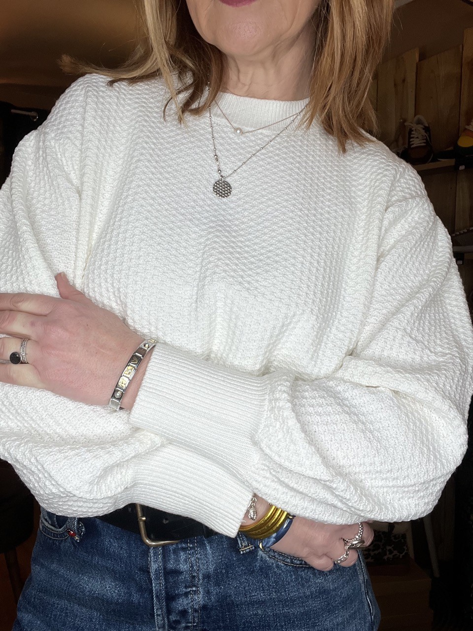 Pull Blanc Manches Bouffantes Solbrit MSCH