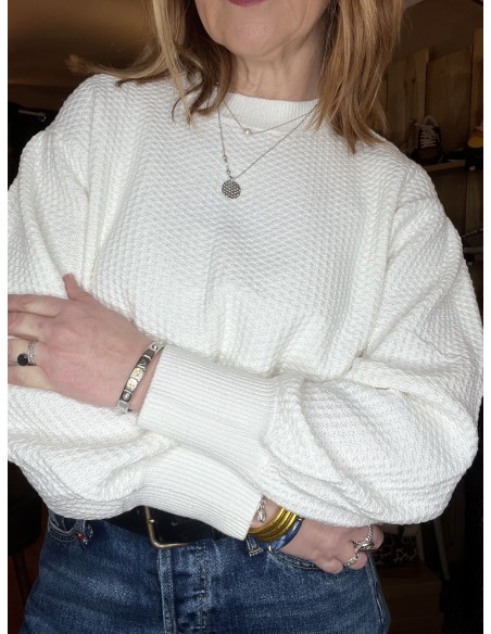 Pull Blanc Manches Bouffantes Solbrit MSCH
