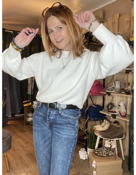 Pull Blanc Manches Bouffantes Solbrit MSCH